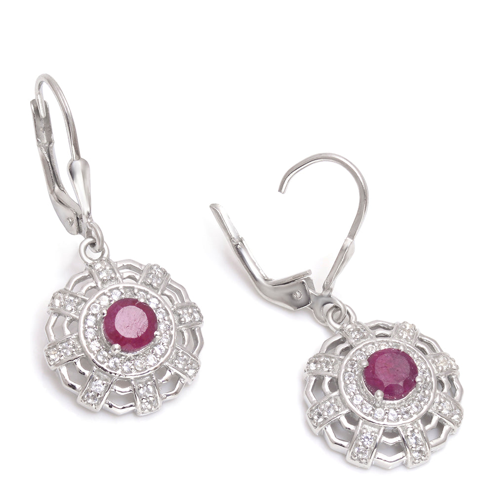 Brincos de Prata com Rubi de Madagáscar e Topázio Branco