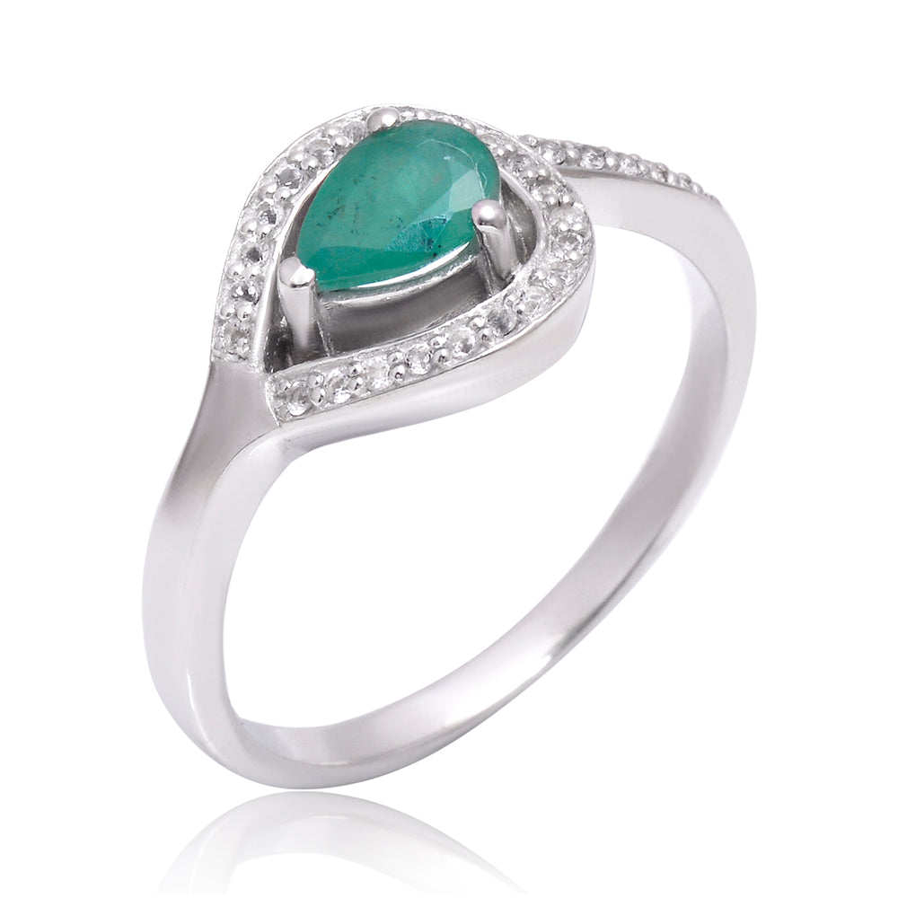 Anel de Prata com Esmeralda do Brasil e Topázio Branco  Contraste: Cabeca de Veado (800) 2 