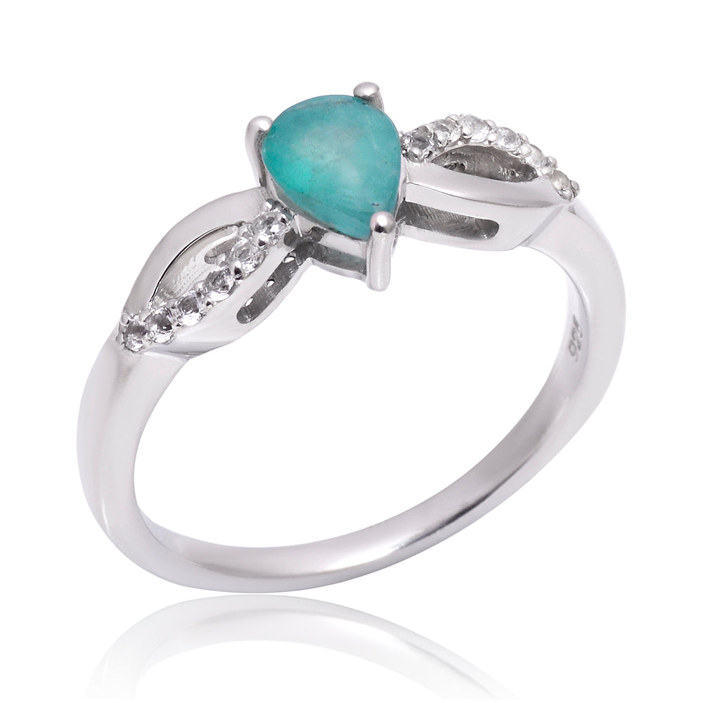 Anel de Prata com Esmeralda do Brasil e Topázio Branco 2 