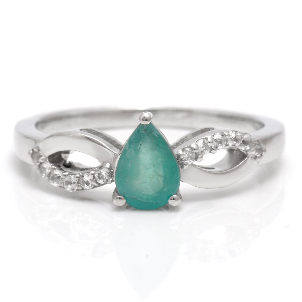 Anel de Prata com Esmeralda do Brasil e Topázio Branco