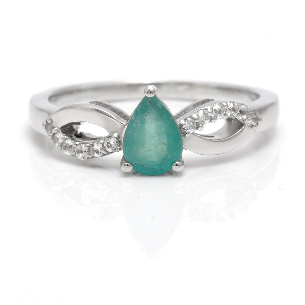 Anel de Prata com Esmeralda do Brasil e Topázio Branco 1 