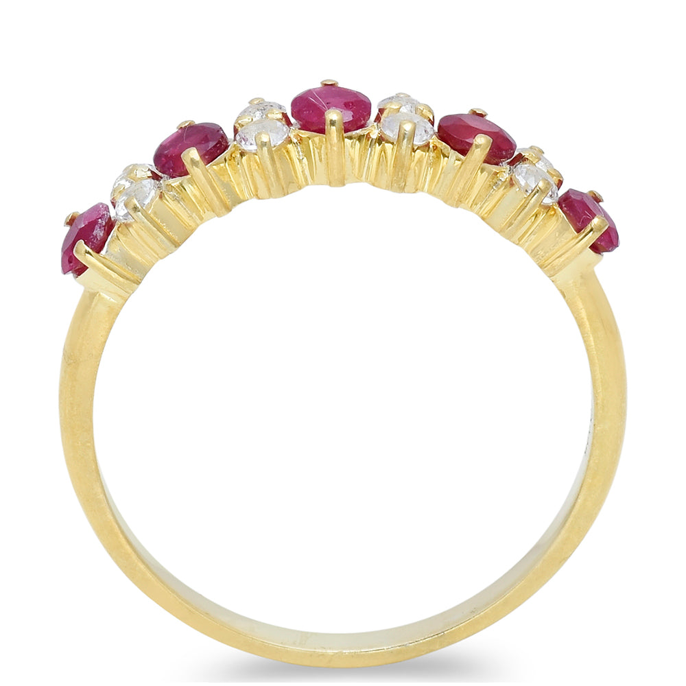 Anel de Prata com Banho de Ouro com Rubi de Madagáscar e Topázio Branco