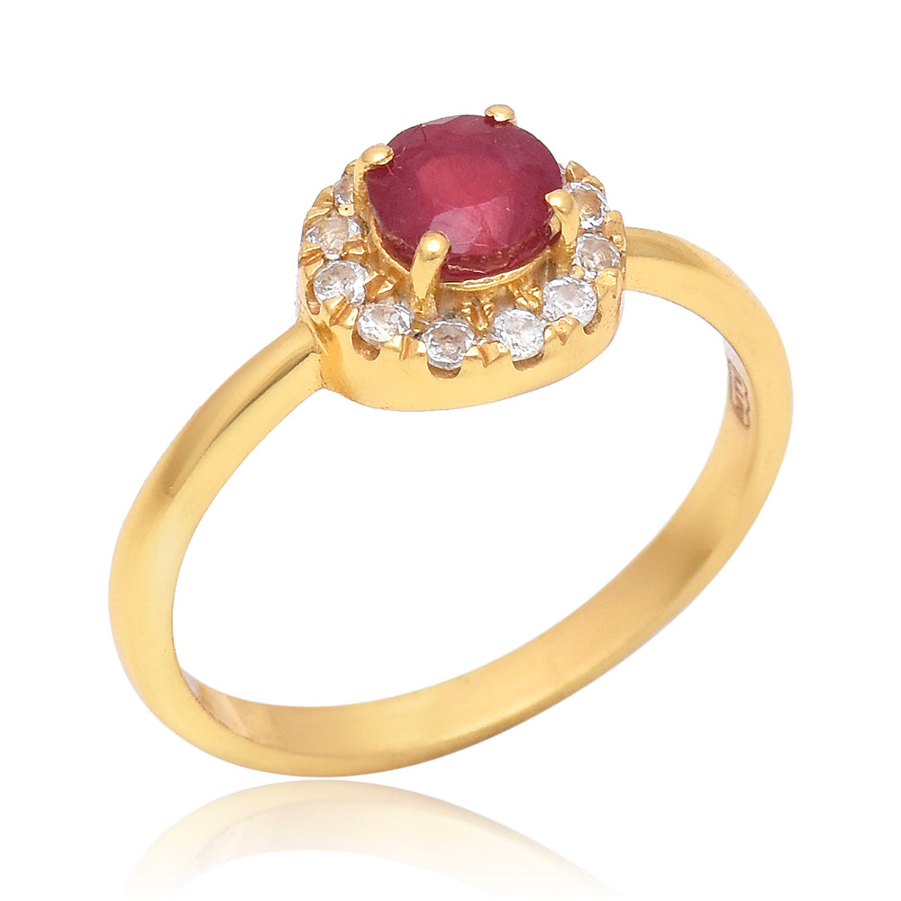 Anel de Prata com Banho de Ouro com Rubi de Madagáscar e Topázio Branco 1 