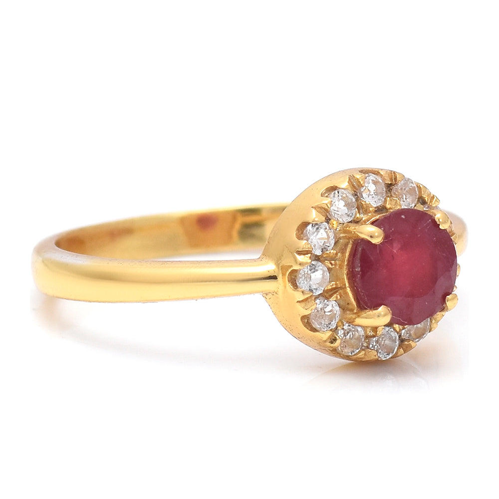 Anel de Prata com Banho de Ouro com Rubi de Madagáscar e Topázio Branco 3 