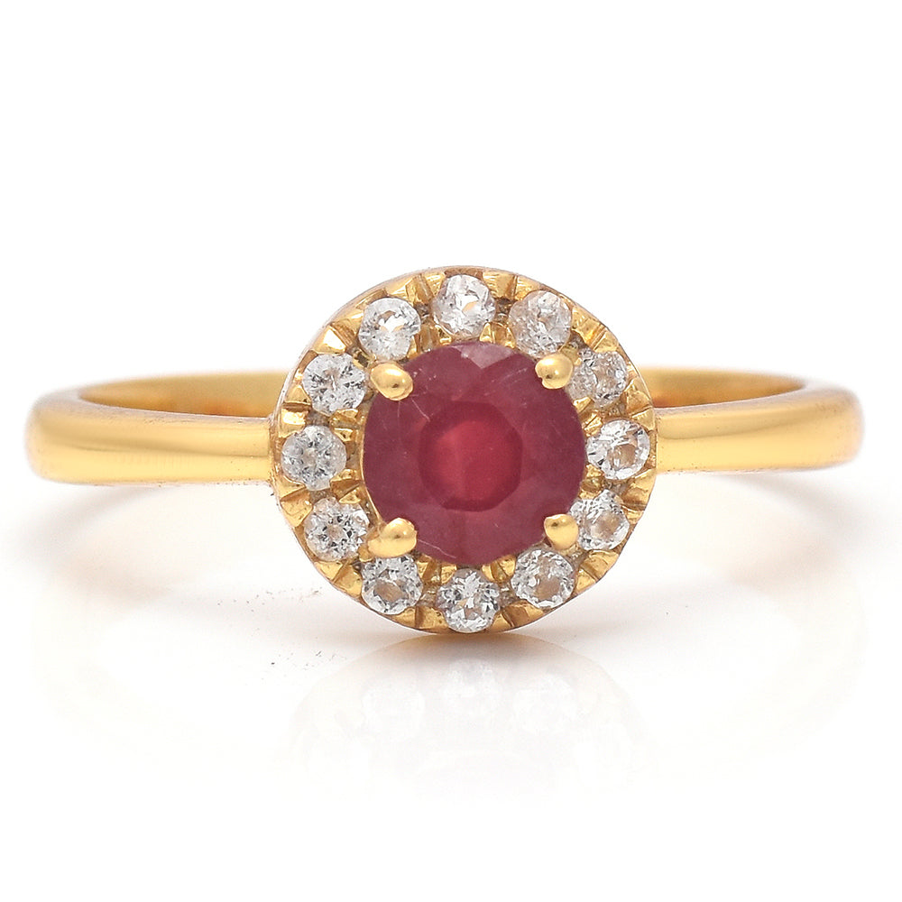 Anel de Prata com Banho de Ouro com Rubi de Madagáscar e Topázio Branco 4 