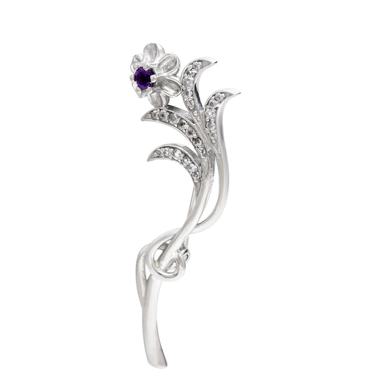 Alfinete de Prata com Ametista de Marrocos e Topázio Branco  Contraste: Cabeca de Veado (800)