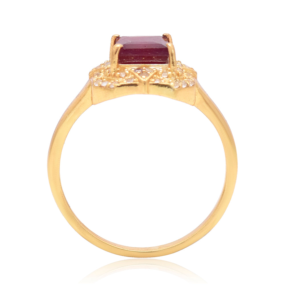 Anel de Prata com Banho de Ouro com Rubi de Madagáscar e Topázio Branco 4 