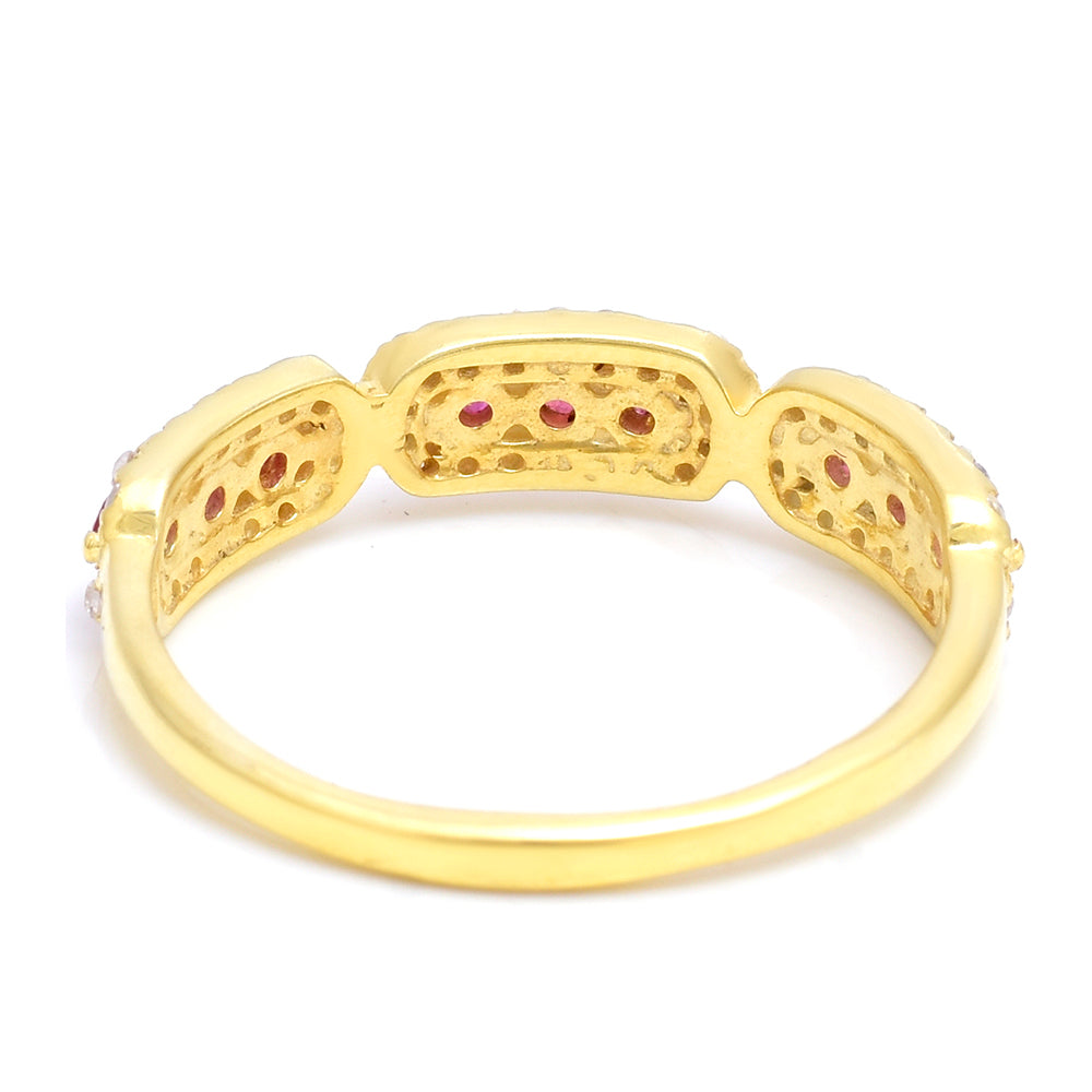 Anel de Prata com Banho de Ouro com Rubi de Madagáscar e Topázio Branco 7 