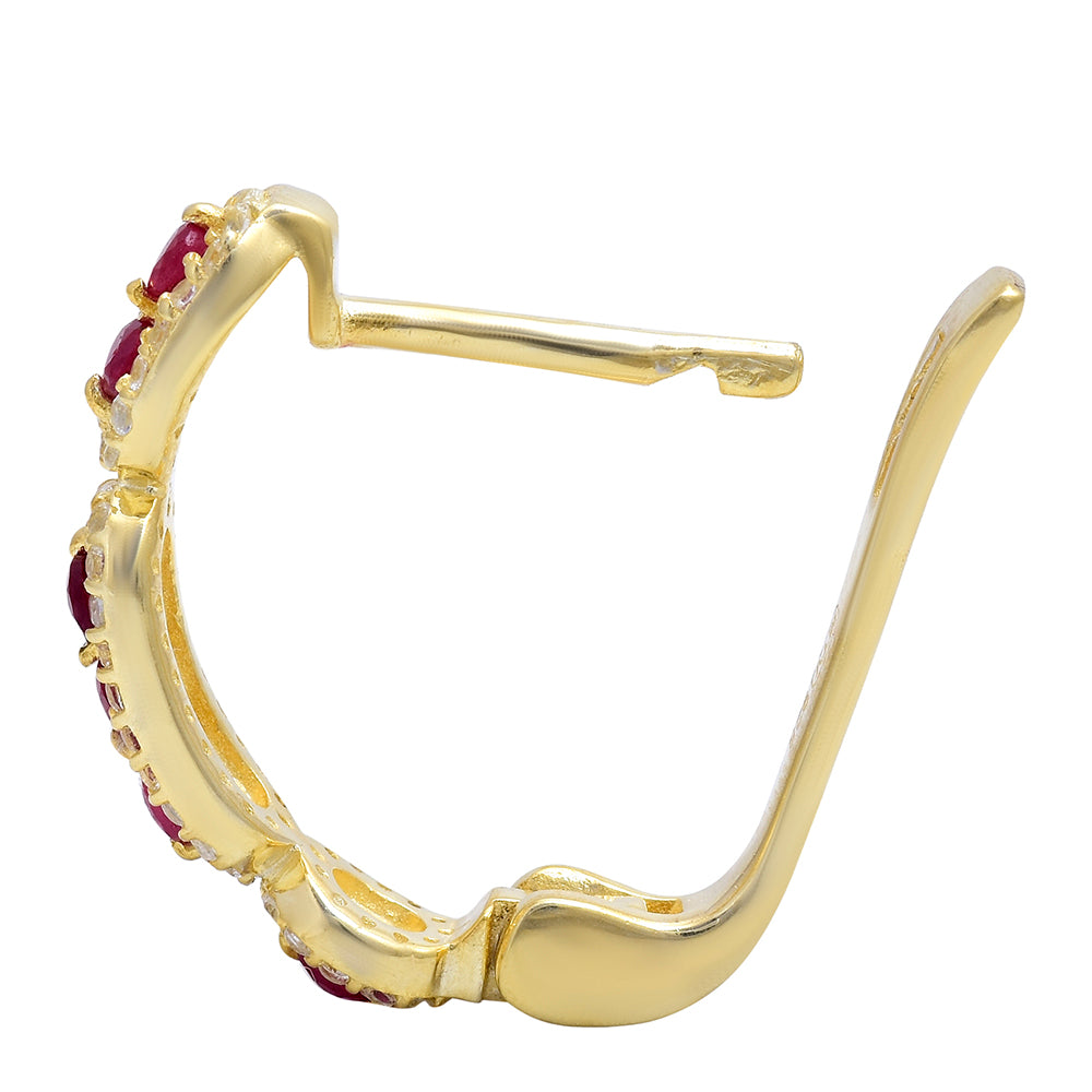 Brincos de Prata com Banho de Ouro com Rubi de Madagáscar e Topázio Branco