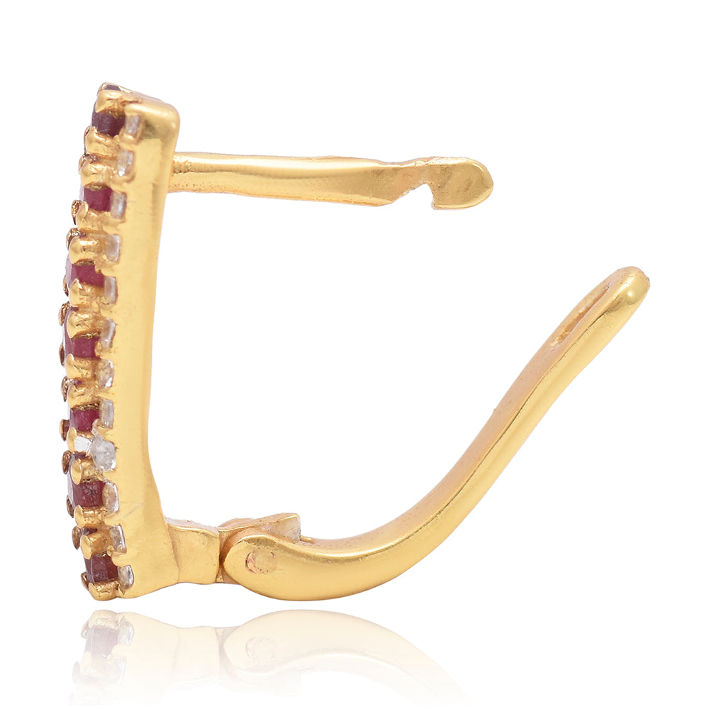 Brincos de Prata com Banho de Ouro com Rubi de Madagáscar e Topázio Branco 2 