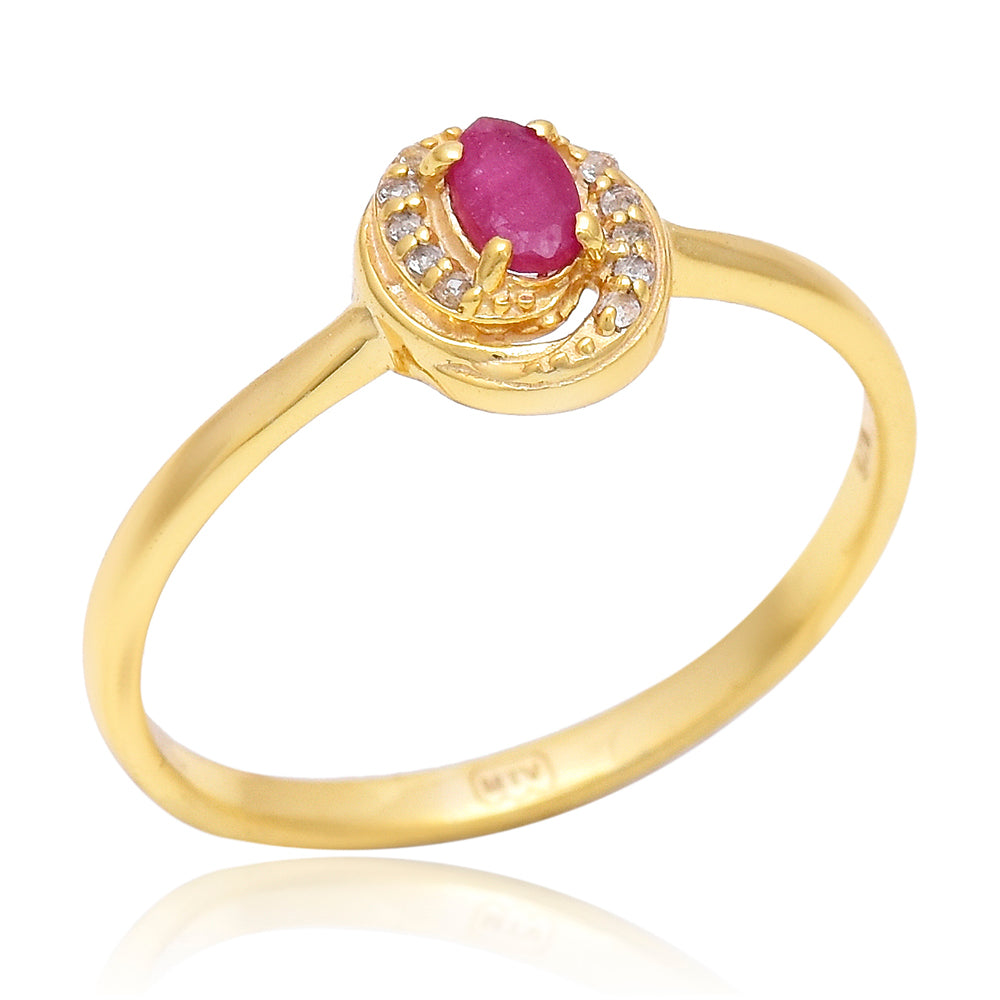 Anel de Prata com Banho de Ouro com Rubi de Madagáscar e Topázio Branco 1 