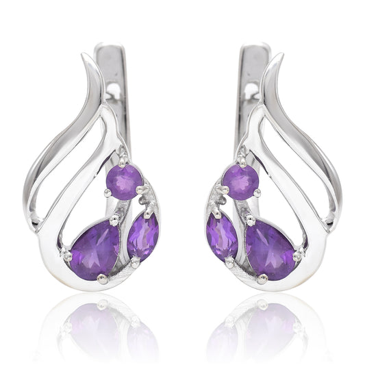 Brincos de Prata com Banho de Ouro com Ametista de Marrocos