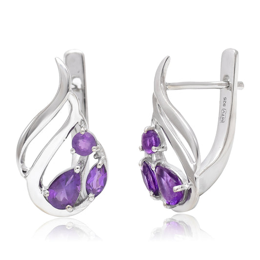 Brincos de Prata com Banho de Ouro com Ametista de Marrocos