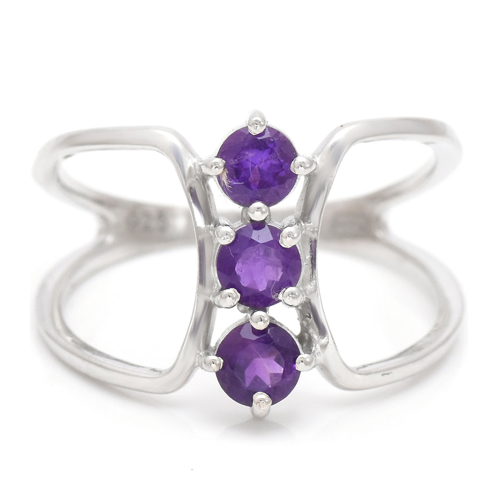 Anel de Prata com Banho de Ouro com Ametista de Marrocos