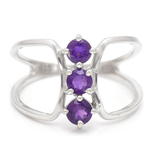 Anel de Prata com Banho de Ouro com Ametista de Marrocos