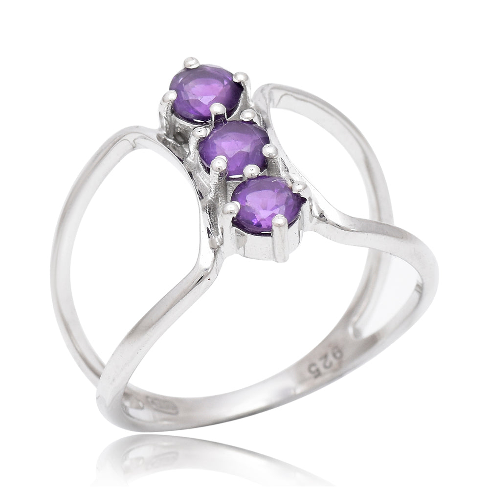 Anel de Prata com Banho de Ouro com Ametista de Marrocos