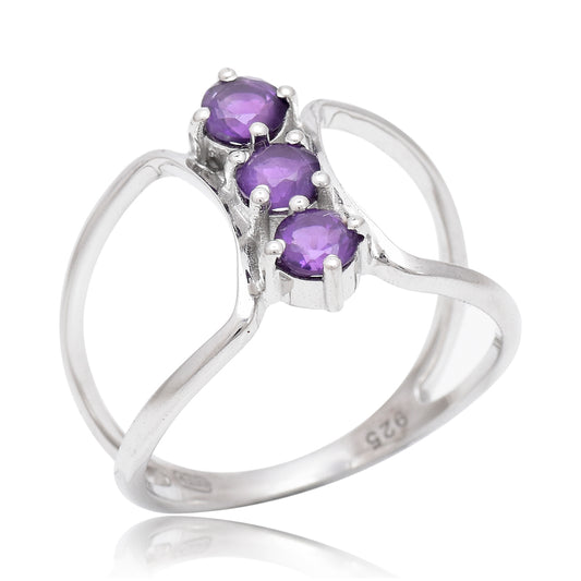 Anel de Prata com Banho de Ouro com Ametista de Marrocos