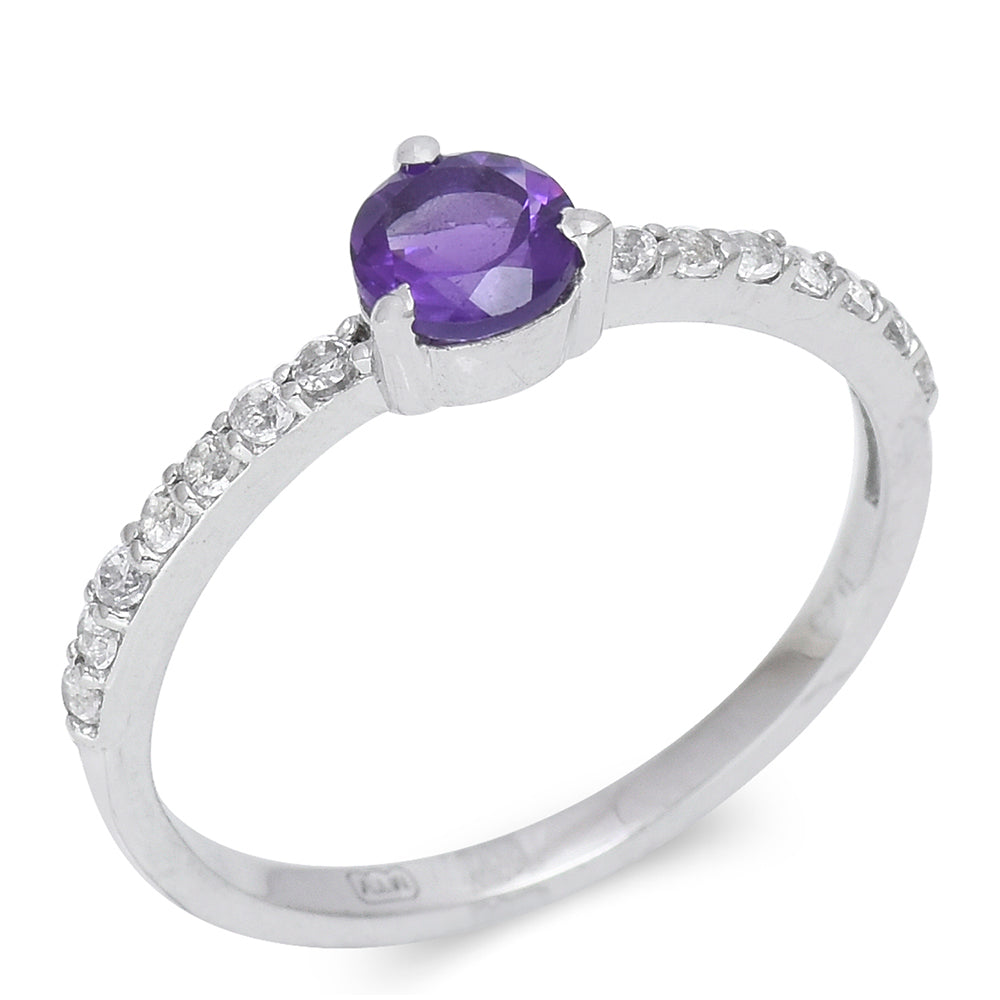 Anel de Prata com Banho de Ouro com Ametista de Marrocos e Topázio Branco 6 