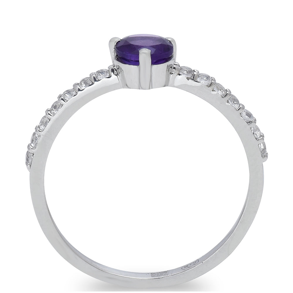 Anel de Prata com Banho de Ouro com Ametista de Marrocos e Topázio Branco