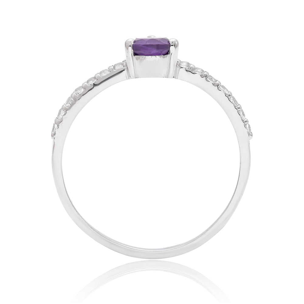 Anel de Prata com Banho de Ouro com Ametista de Marrocos e Topázio Branco