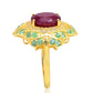 Anel de Prata com Banho de Ouro com Rubi de Madagáscar e Esmeralda do Brasil  Contraste: Cabeca de Veado (800)