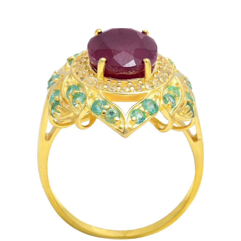 Anel de Prata com Banho de Ouro com Rubi de Madagáscar e Esmeralda do Brasil  Contraste: Cabeca de Veado (800) 3 