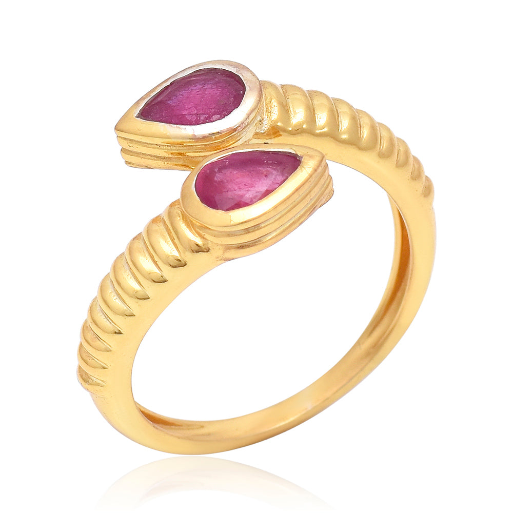 Anel de Prata com Banho de Ouro com Rubi de Madagáscar 1 