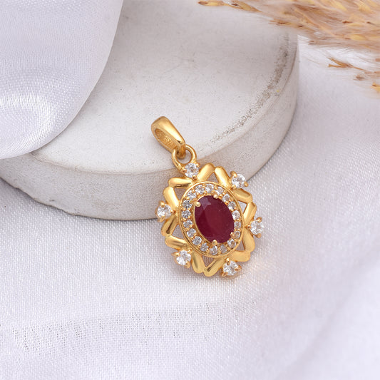 Pendente de Prata com Banho de Ouro com Rubi de Madagáscar e Topázio Branco