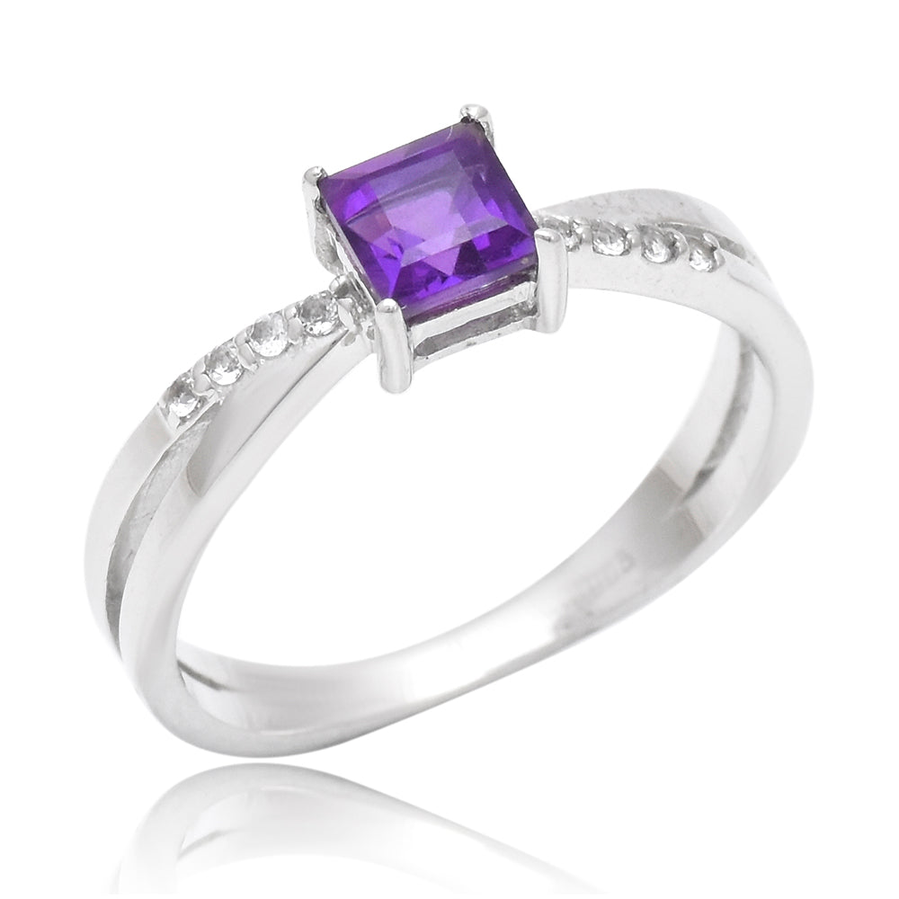 Anel de Prata com Ametista de Marrocos e Topázio Branco