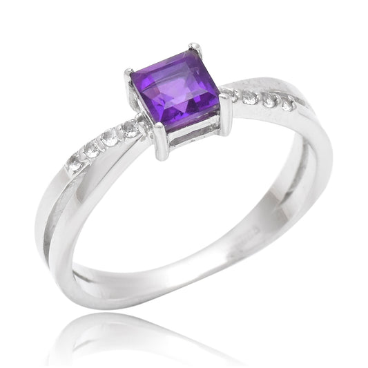 Anel de Prata com Ametista de Marrocos e Topázio Branco