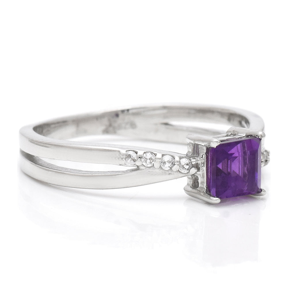 Anel de Prata com Ametista de Marrocos e Topázio Branco 3 