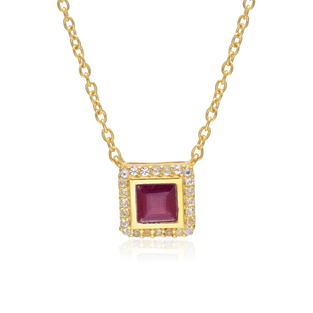 Colar de Prata com Banho de Ouro com Rubi de Madagáscar e Topázio Branco  Contraste: Cabeca de Veado (800) 2 