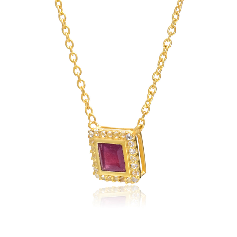 Colar de Prata com Banho de Ouro com Rubi de Madagáscar e Topázio Branco  Contraste: Cabeca de Veado (800)
