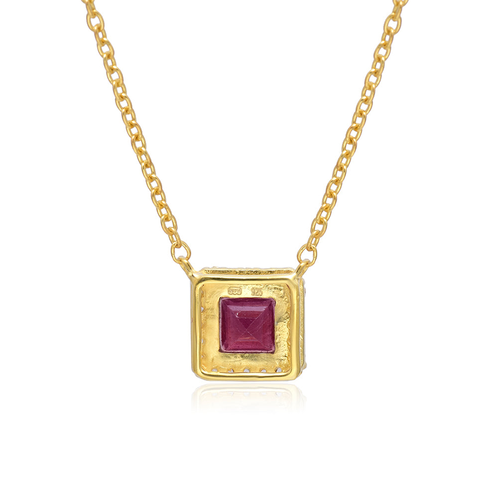 Colar de Prata com Banho de Ouro com Rubi de Madagáscar e Topázio Branco  Contraste: Cabeca de Veado (800) 4 