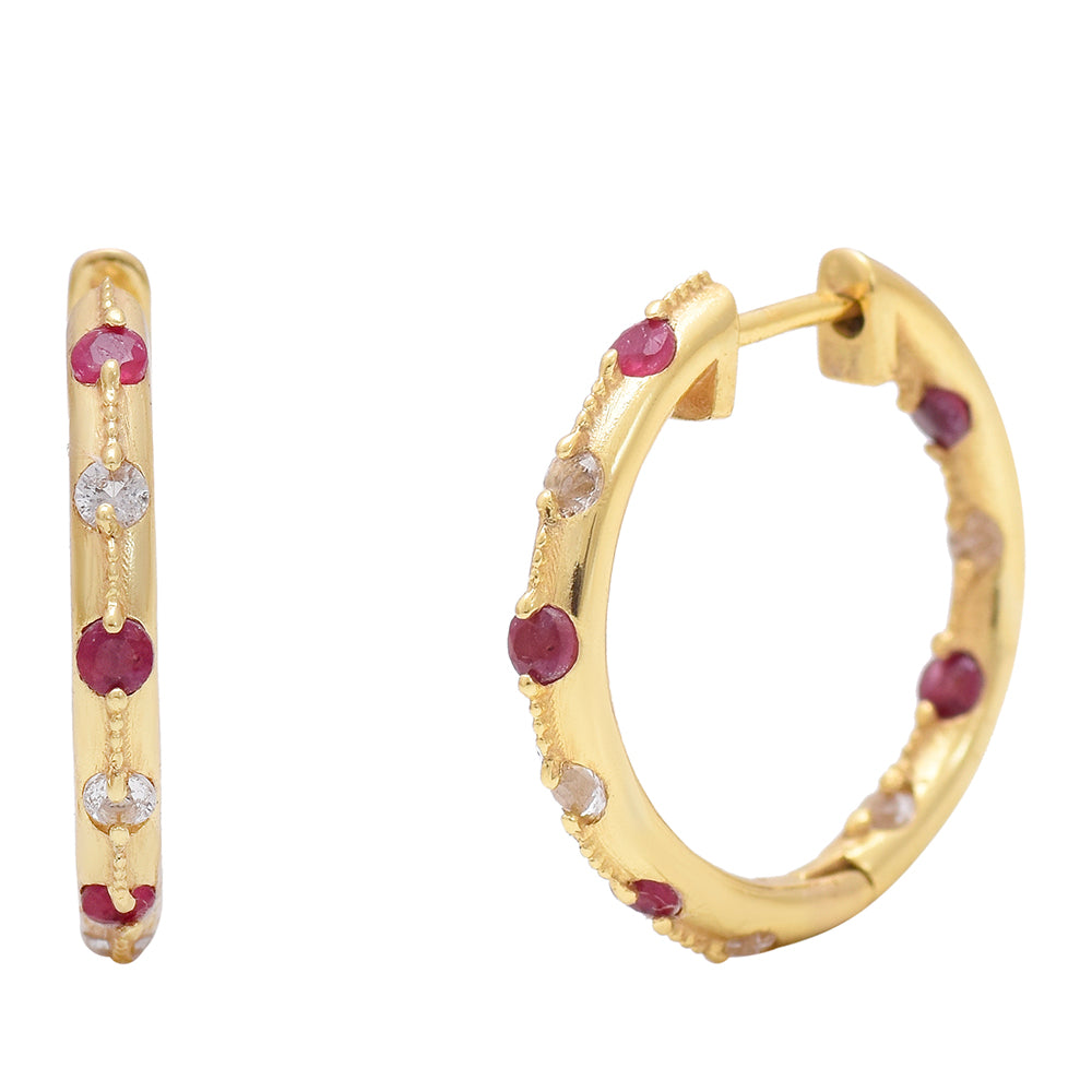 Brincos de Prata com Banho de Ouro com Rubi de Madagáscar e Topázio Branco 1 