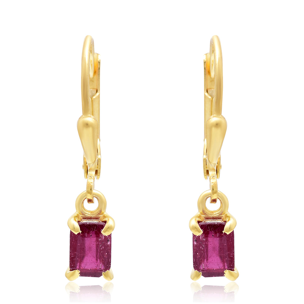 Brincos de Prata com Banho de Ouro com Rubi de Madagáscar