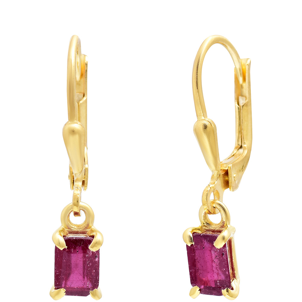 Brincos de Prata com Banho de Ouro com Rubi de Madagáscar