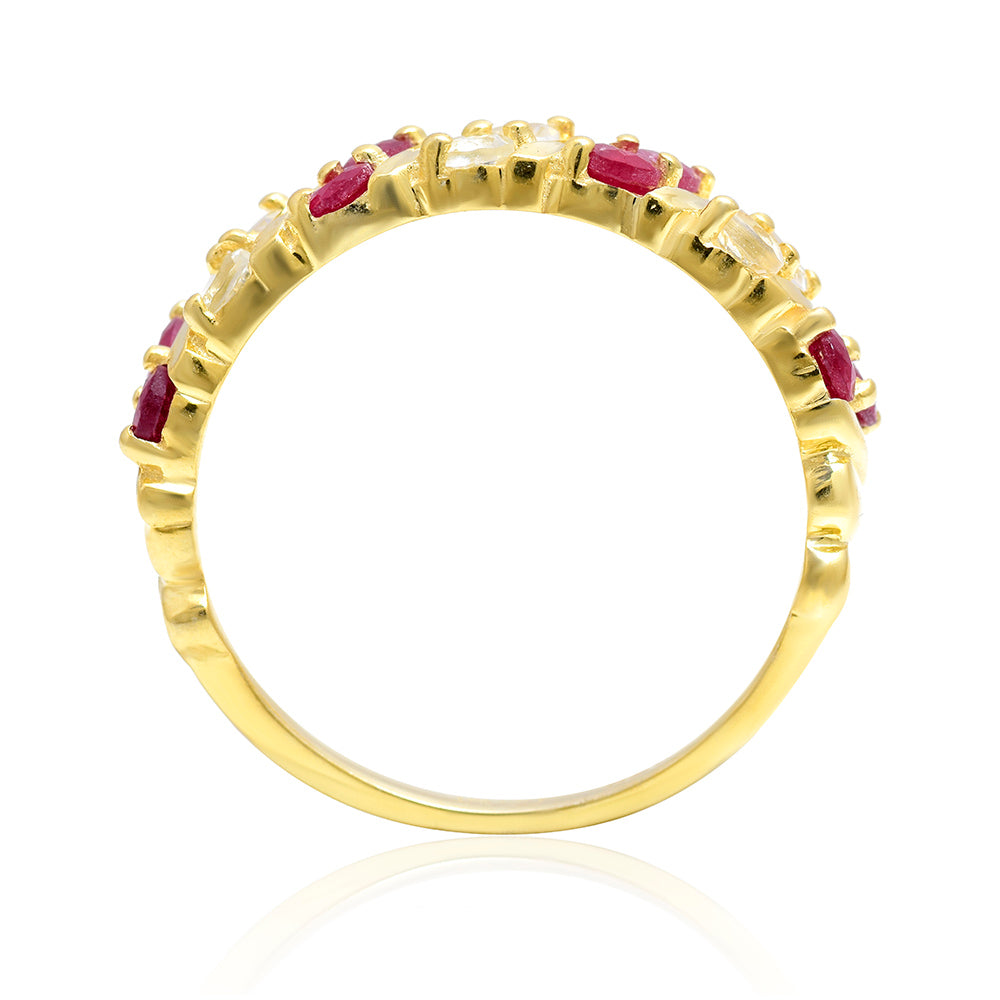 Anel de Prata com Banho de Ouro com Rubi de Madagáscar e Topázio Branco  Contraste: Cabeca de Veado (800) 4 