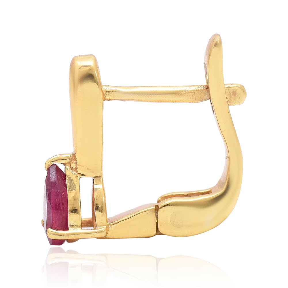 Brincos de Prata com Banho de Ouro com Rubi de Madagáscar