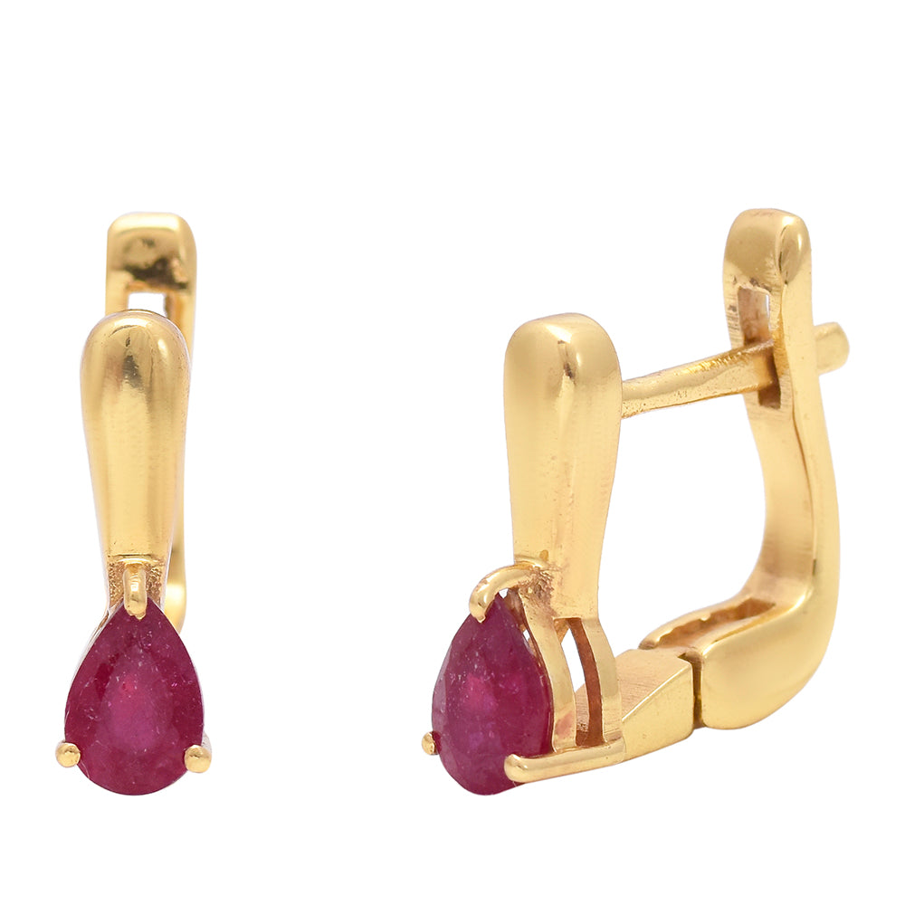 Brincos de Prata com Banho de Ouro com Rubi de Madagáscar