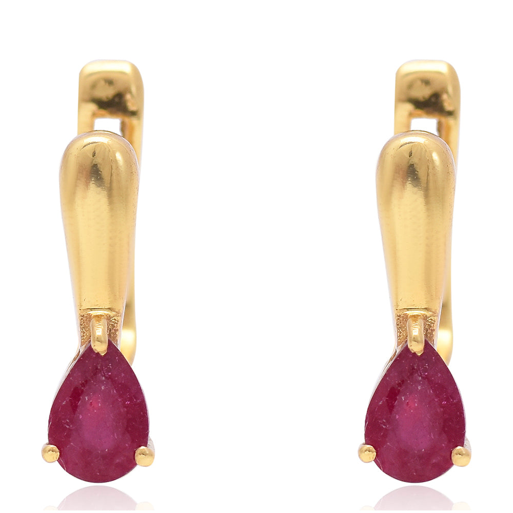 Brincos de Prata com Banho de Ouro com Rubi de Madagáscar 4 