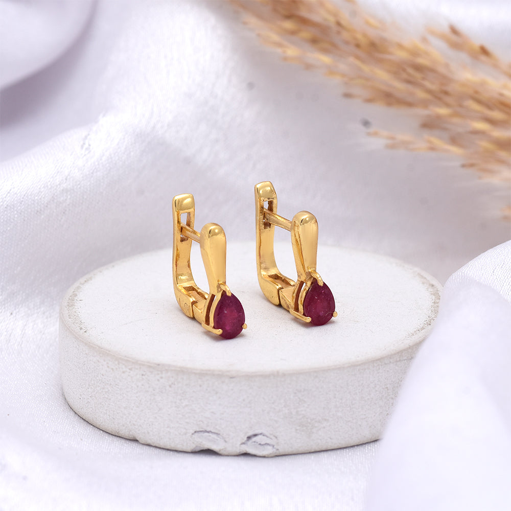 Brincos de Prata com Banho de Ouro com Rubi de Madagáscar 1 