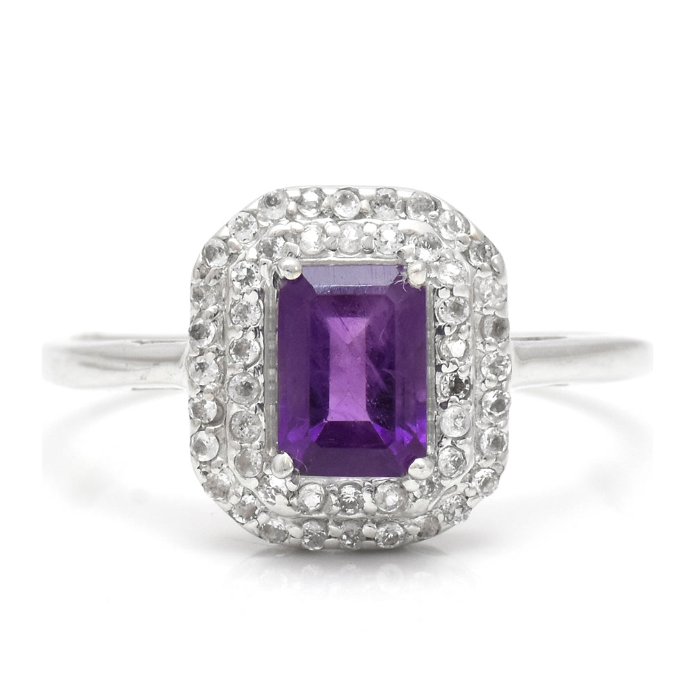 Anel de Prata com Ametista de Marrocos e Topázio Branco 2 