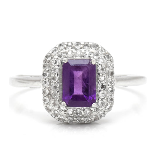 Anel de Prata com Ametista de Marrocos e Topázio Branco