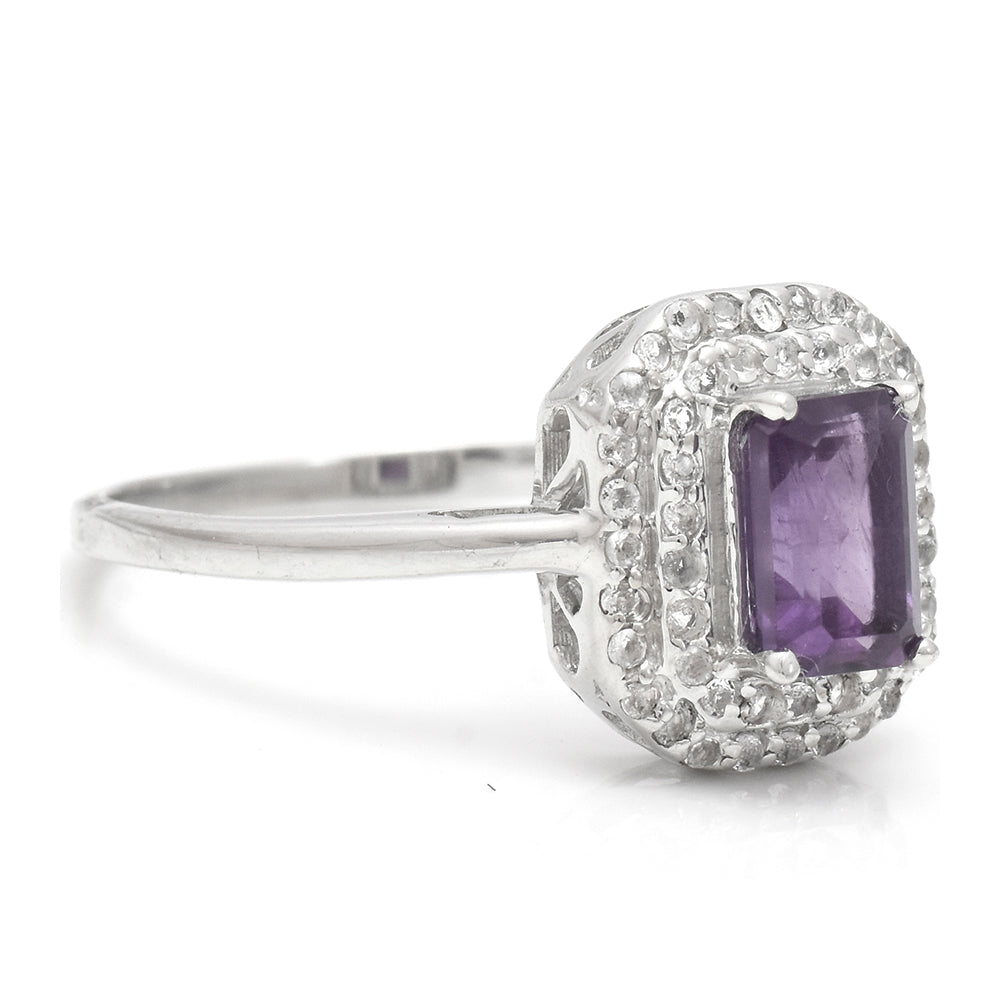 Anel de Prata com Ametista de Marrocos e Topázio Branco