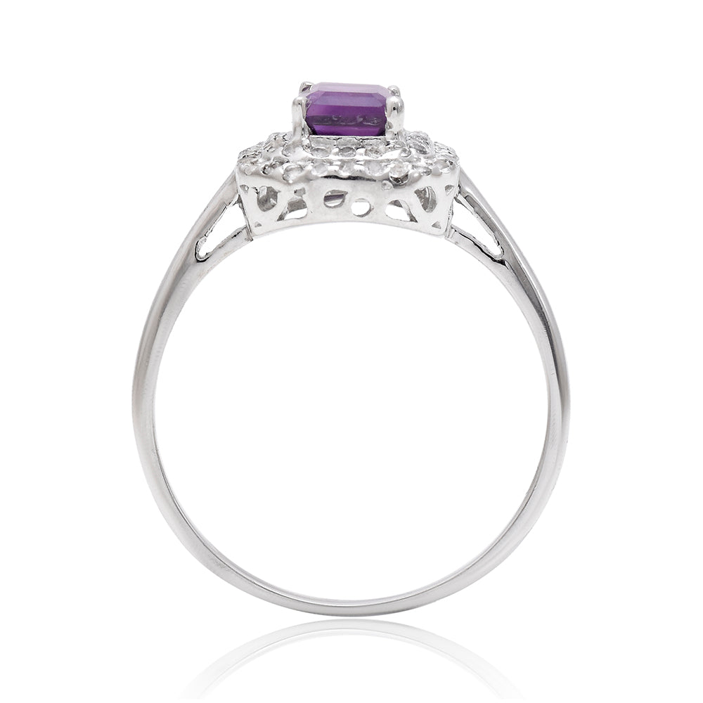 Anel de Prata com Ametista de Marrocos e Topázio Branco