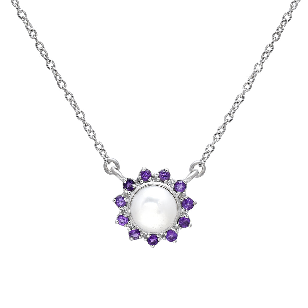 Colar de Prata com Ametista de Marrocos e Pérola de Água Doce Branca  Contraste: Cabeca de Veado (800) 1 