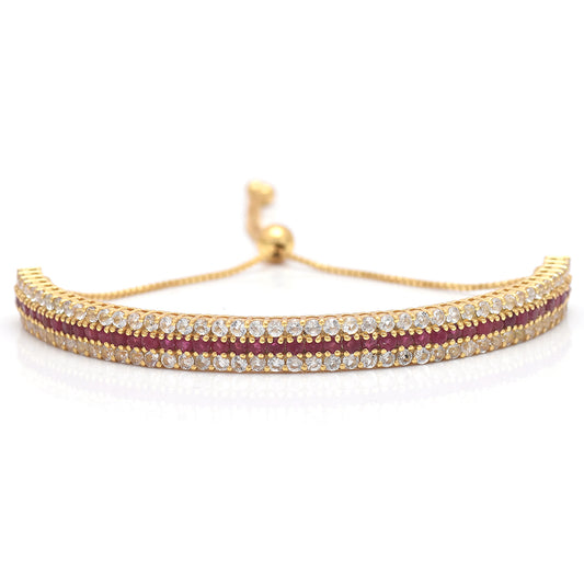 Pulseira de Prata com Banho de Ouro com Rubi de Madagáscar e Topázio Branco  Contraste: Cabeca de Veado (800)