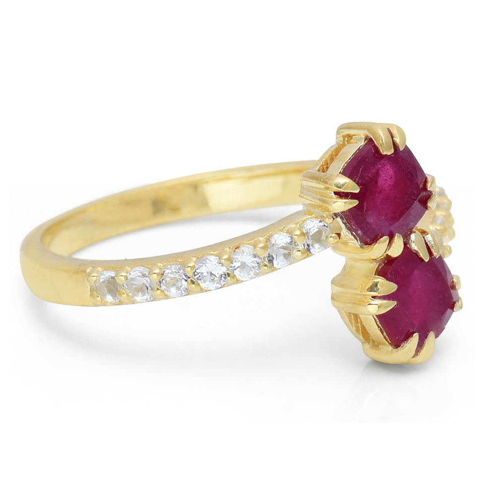 Anel de Prata com Banho de Ouro com Rubi de Madagáscar e Topázio Branco 3 