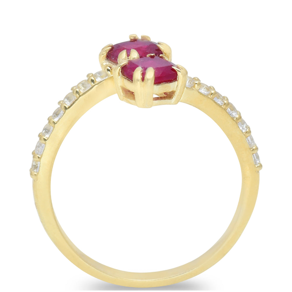 Anel de Prata com Banho de Ouro com Rubi de Madagáscar e Topázio Branco 4 